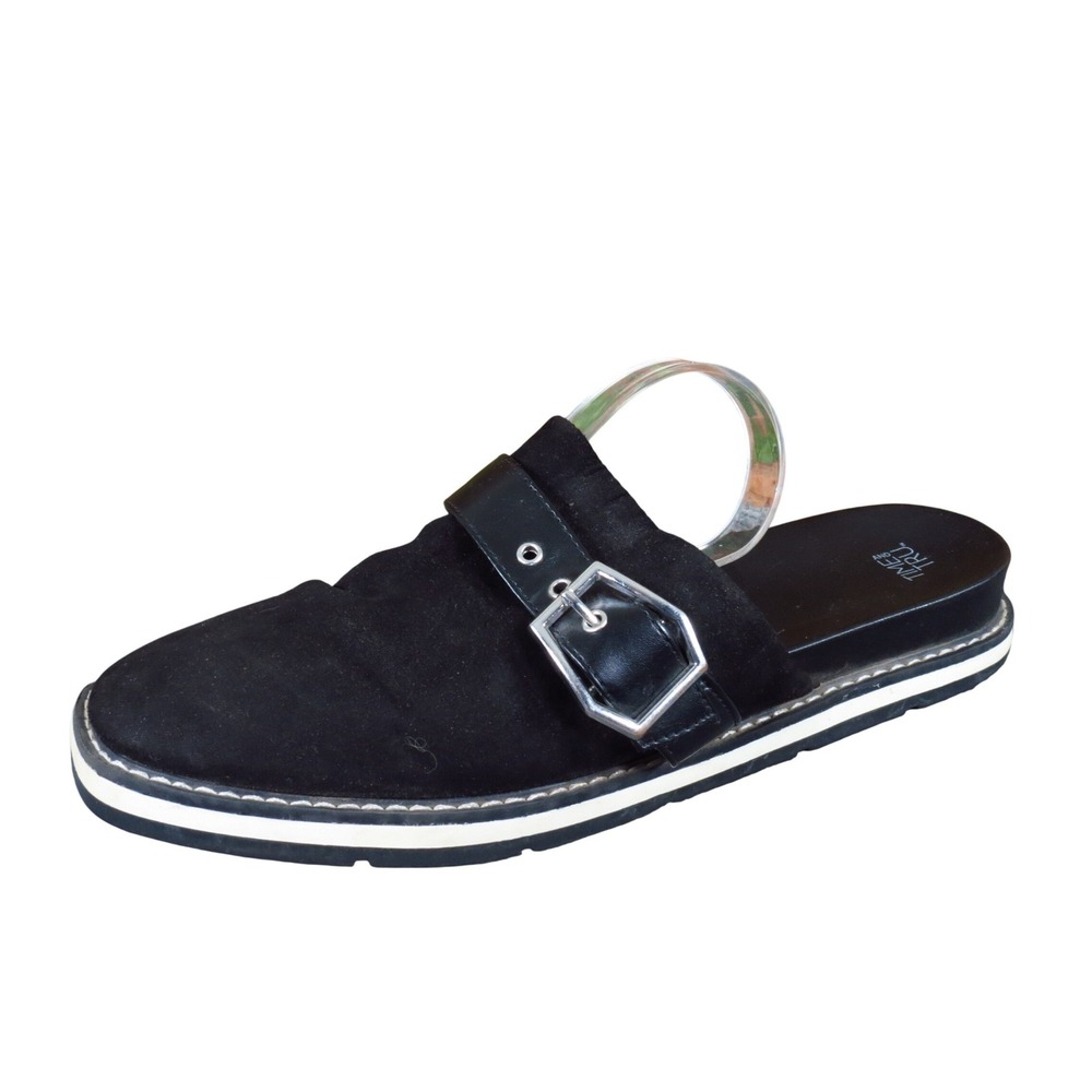 Time and Tru Buckle Mule Women Shoe Size 10 Casual Comfort Black Faux Suede